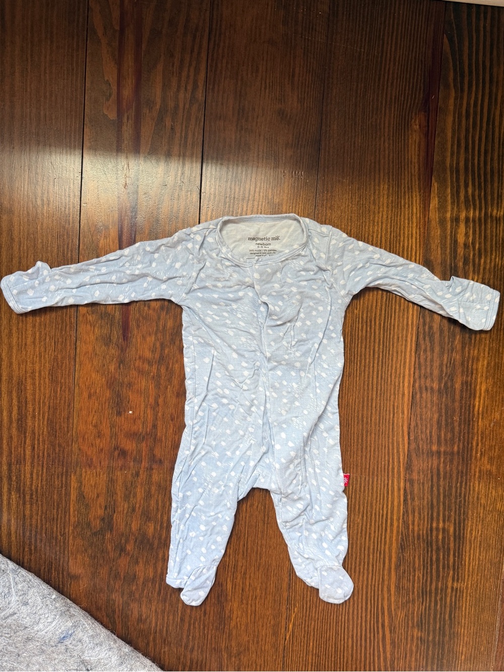 Magnetic Me Blue and White Footed pajamas